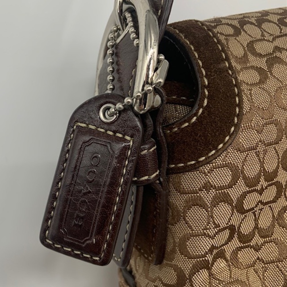 Vintage Y2K Coach Soho Signature Buckle Shoulder Bag Brown Suede Jacquard 2000s - Picture 10 of 16